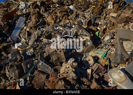 Large sorted pile of scrap metal ready for recycling. Stock Photo