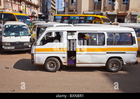 Matatu or minivan terminal in downtown Nairobi, Kenya Stock Photo