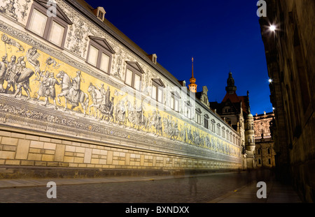 GERMANY Saxony Dresden Meissen tile mural Fürstenzug or Procession of Dukes in Auguststrasse Stock Photo
