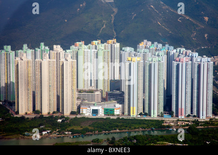 The cramped living on Hong Kong and Lantau Island, this from the cable car ride to the big buddah Stock Photo