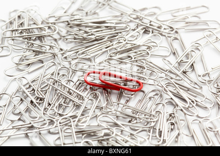 metal paperclips on white background Stock Photo