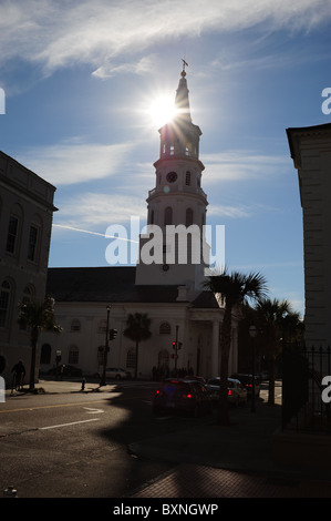 Silhouette of St. Michael's Episcopal Church, Charleston, SC Stock Photo