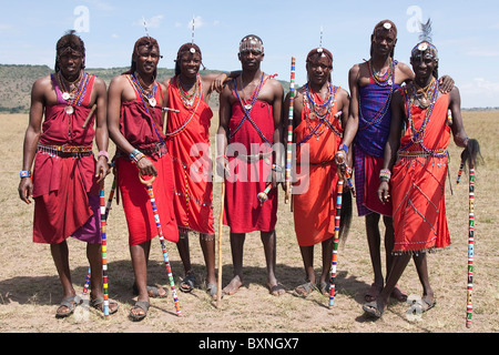 Maasai semi-nomadic people located in Masai Mara National Reserve Kenya Africa. Photo:Jeff Gilbert Stock Photo