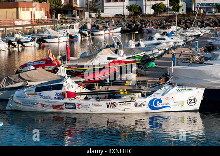 Participant of the Atlantic Rowing Race 2009 waiting for the start in San Sebastian de la Gomera, Canary Islands Stock Photo