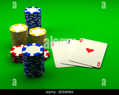 Playing cards with chips Stock Photo