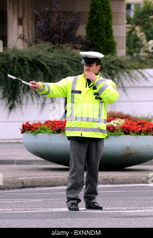 Policeman controlling traffic, Bratislava, Slovakia, Europe Stock Photo