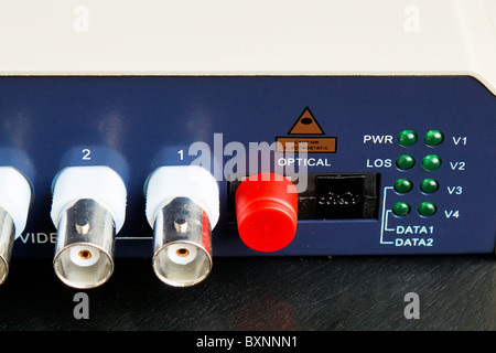 fiber optic video converter with optical FC connectors and video BNC connectors Stock Photo