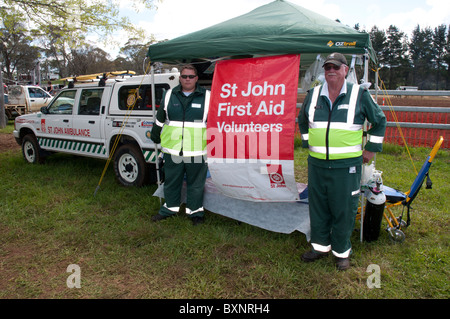 St John's Ambulance Brigade volunteers at the Ebor annual camp draft competition near Armidale New South Wales Stock Photo