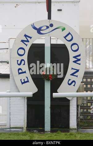 The finishing post at Epsom Downs racecourse. Stock Photo