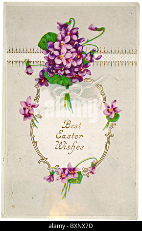 Vintage Easter postcard with violets Stock Photo