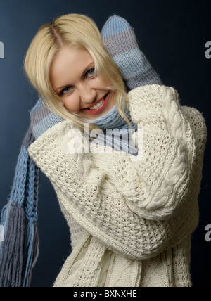 blonde girl in winter clothes Stock Photo