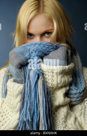blonde girl in winter clothes Stock Photo