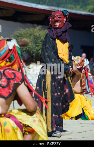 dance performers at Tsechu festival, Gangtey Gompa Monastery, Phobjikha valley, Bhutan, Asia Stock Photo