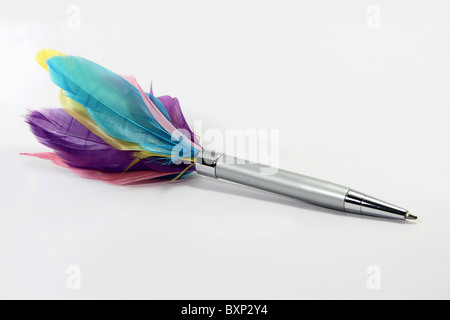 Pen with feathers Stock Photo