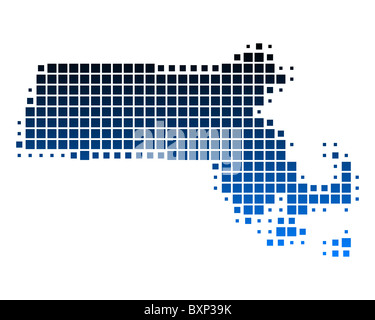 Square dots pattern map of Massachusetts. Dotted pixel map with flag ...
