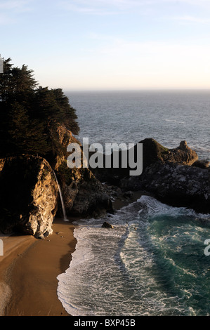 McWay waterfall falls falling into ocean Julia Pfeiffer Burns state park Pacific Highway One 1 California Big Sur coastline Stock Photo