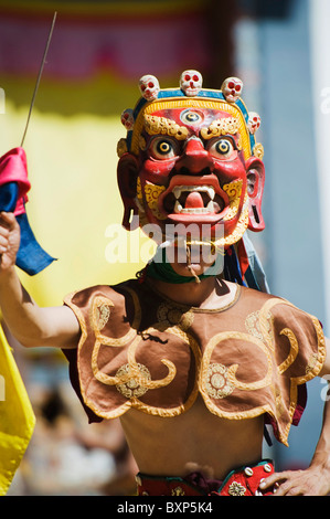 dance performers at Tsechu festival, Gangtey Gompa Monastery, Phobjikha valley, Bhutan, Asia Stock Photo