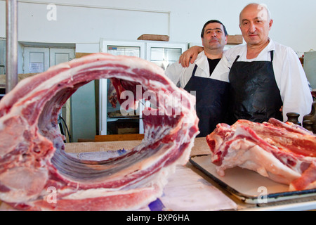 Pork at a butcher in the Food Market or Shuka in Vanadzor Armenia Stock Photo