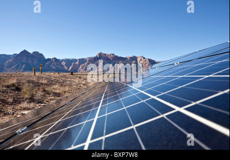 Mojave desert solar array at Red Rock Canyon National Conservation Area. Stock Photo
