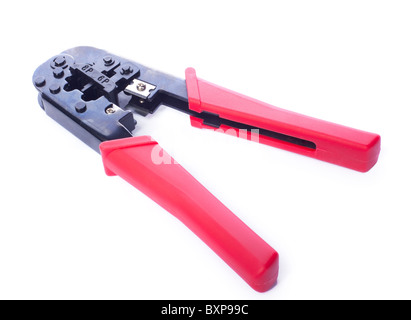 Red Crimping tool for RJ-45 Stock Photo