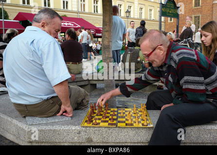 Chess players in the Market Square, Wroclaw, Poland Stock Photo
