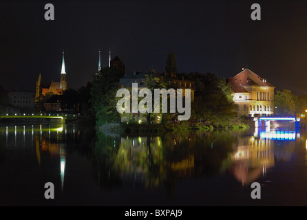 View over the Oder onto an Oder island, Wroclaw, Poland Stock Photo