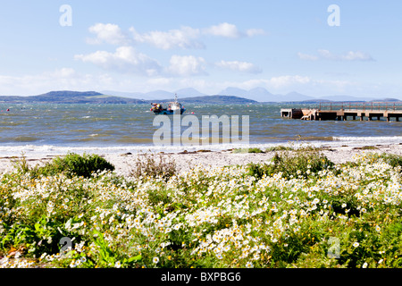 Looking across the Sound of Gigha from Tayinloan on the Kintyre peninsula, Argyll & Bute, Scotland. Gigha and Jura are visible. Stock Photo