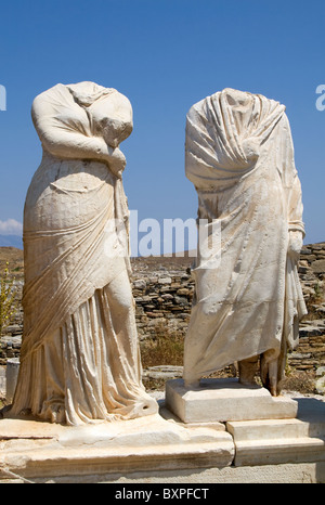 Statues of Cleopatra and Dioscrides at the House of Cleopatra on the island of Delos, Cyclades Stock Photo