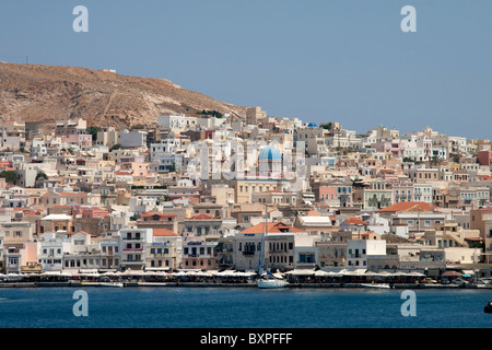 The port of Ermoupoli on the island of Syros, Cyclades Stock Photo