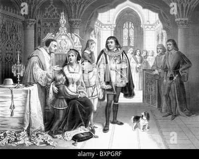 The sons of King Edward IV parted from their mother, 1483; 15th century; Black and White Illustration; Stock Photo