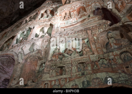 Cave number 5, Yungang Grotto, Cloud Ridge Cave, Buddhist stone carvings, Northern Wei period, Datong, China Stock Photo