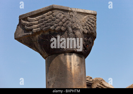 Detailed capital, ruins of Zvarnots Cathedral near Yerevan Armenia Stock Photo