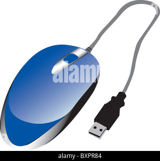 A blue USB mouse illustration. Stock Photo