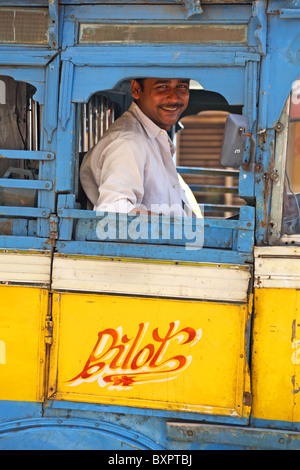 Indian bus driver, Calcutta, India Stock Photo