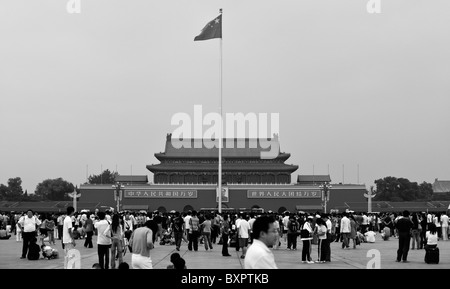 Tiananmen Square and The Gate of Heavenly Peace to The Forbidden City, Beijing, China CN (Black White) Stock Photo