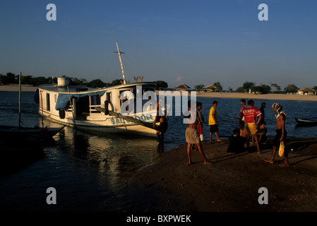 Passengers on a boat on the river Tapajos. ALTER DO CHAO  ( Amazon Basin )  State of Pará  BRAZIL Stock Photo