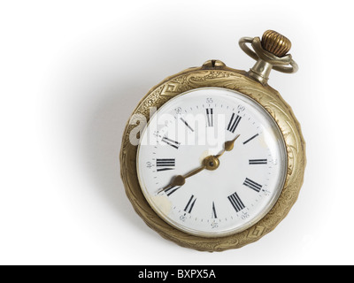 Front View of Silver Pocket Watch Stock Photo