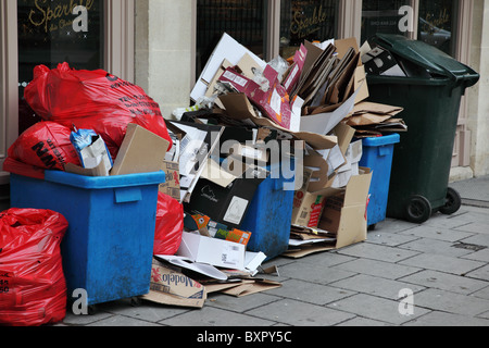 Close up of cardboard packaging outside a bar in Bath awaiting collection, UK Stock Photo