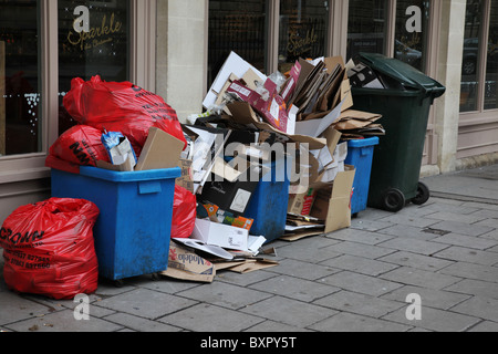 Rubbish outside a bar in Bath awaiting collection, UK Stock Photo