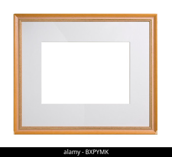 Wooden picture frame with passe-partout, isolated on white Stock Photo