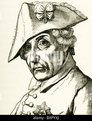 Frederick the Great (or Frederick II)  succeeded his father Frederick William I in 1740 as king of Prussia. Stock Photo