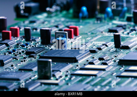 printed circuit board showing various electronic components Stock Photo