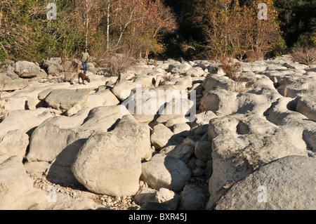 Heavily eroded limestone riverbed, Zilker Park, Austin, Texas Stock Photo