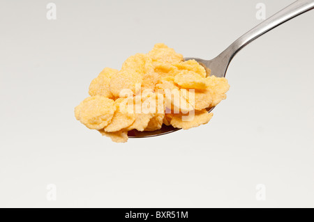 Corn flakes on the spoon Stock Photo