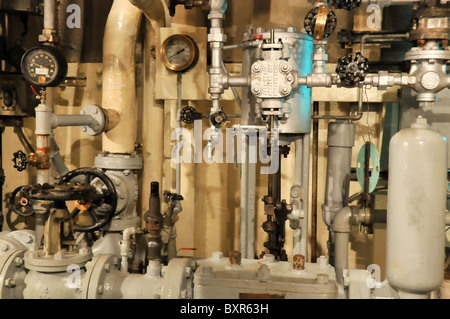 Engine room controls of SS John W. Brown Restored WW II Liberty Ship from Baltimore, Maryland docked in Providence, RI Stock Photo