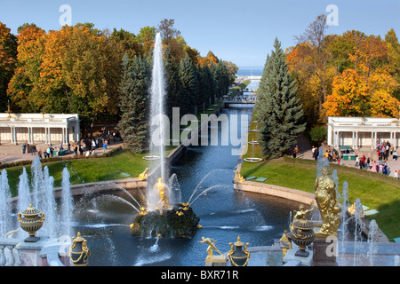 Grand cascade fountain, Peterhof, Petrodvorets, Saint-Petersburg, Russia Stock Photo