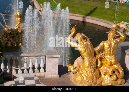 Grand cascade fountain, Peterhof, Petrodvorets, Saint-Petersburg, Russia Stock Photo