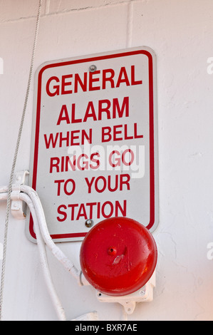 General Alarm sign on Mississippi River ferry, New Orleans, Louisiana Stock Photo