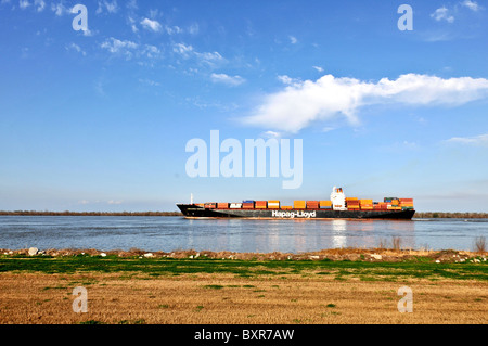 Container ship on Mississippi River, New Orleans, Louisiana Stock Photo