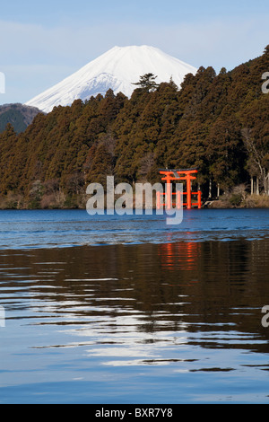 Lake Ashi or Ashinoko Lake is a scenic known for its views of Mt. Fuji in Fuji Hakone National Park. Stock Photo